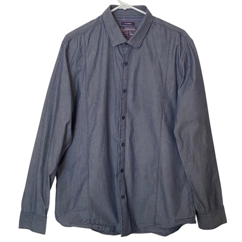 American Rag Men’s Slim Fit Button Down Shirt XL Blue-Gray Cotton Long Sleeve